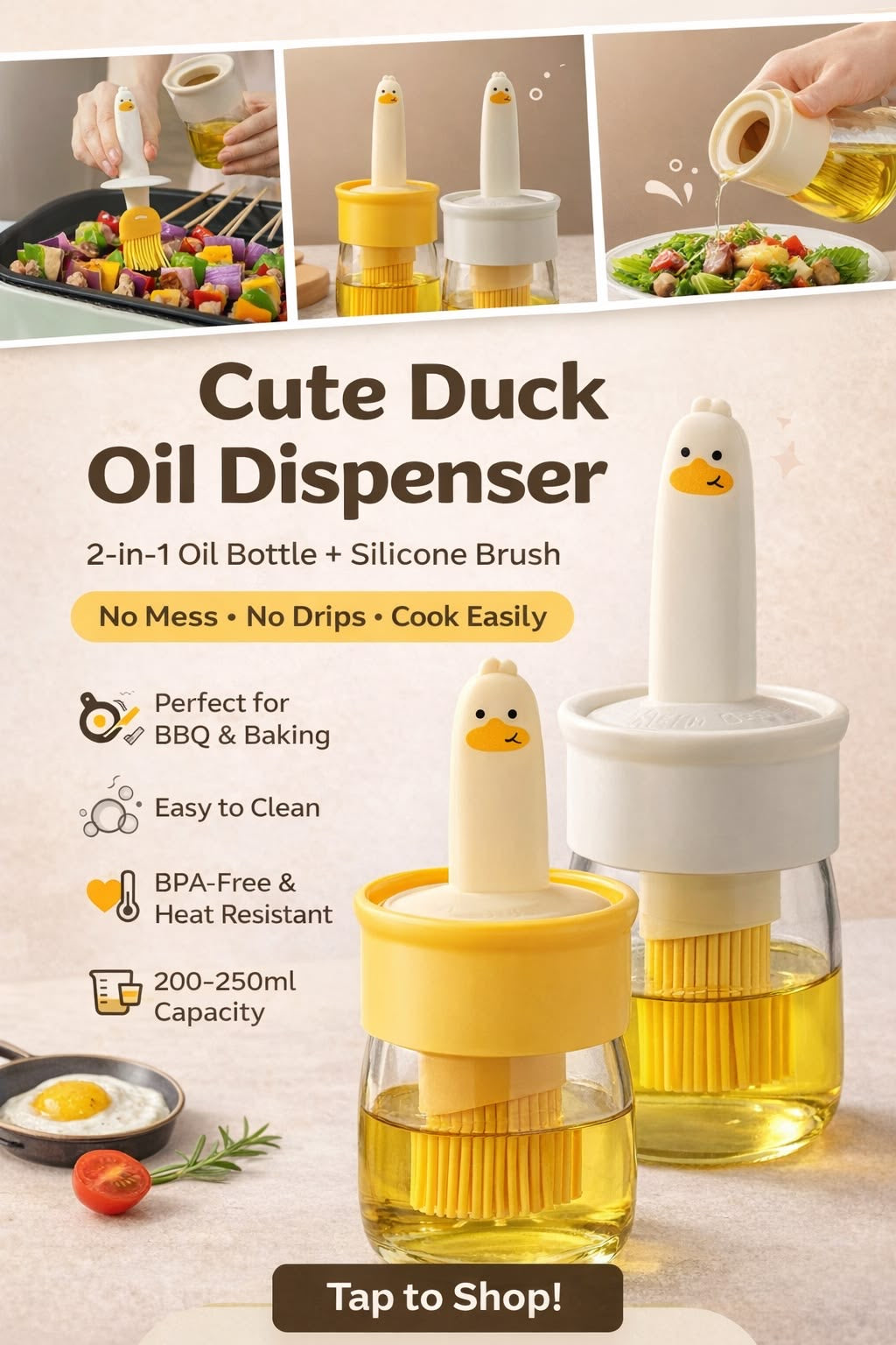 Oil Dispenser Bottle With Silicone Basting Brush 2 in 1